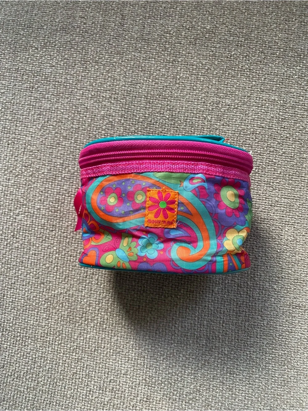 Paisley Floral Mini Cosmetic Bag in Pink & Turquoise - Small Travel Pouch
